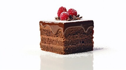 Wall Mural - chocolate cake with strawberries and berries blur background