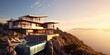 Luxury expensive modern villa house on mountain with beautiful view.AI Generative