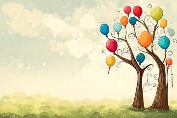 Wall Mural - A whimsical balloon tree with plenty of space for text.