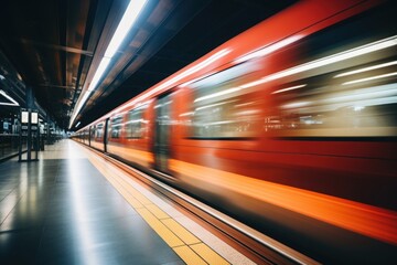 Wall Mural - Fast express passenger train, futuristic conceptual technology on high speed railway. Generative AI