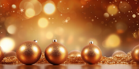 Wall Mural - Beautiful Christmas decoration background with golden balls and Christmas lights