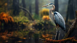 Fototapeta  - The grey heron is a long-legged predatory wading bird of the heron family, Ardeidae, native throughout temperate Europe and Asia and also parts of Africa.