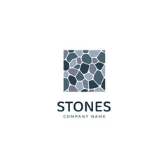 Fototapete - Stones logo template vector illustration. cobblestone logotype concept. Simple square rocks texture isolated on a white background. For exterior, interior designs, business cards, company branding.