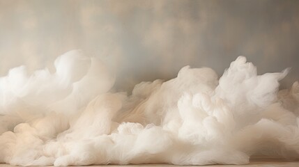 Wall Mural - a white cloud of smoke on a wooden floor with a wall in the background. generative ai