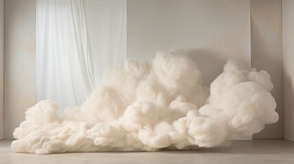 Wall Mural - a large white cloud of cotton sitting on top of a floor. generative ai