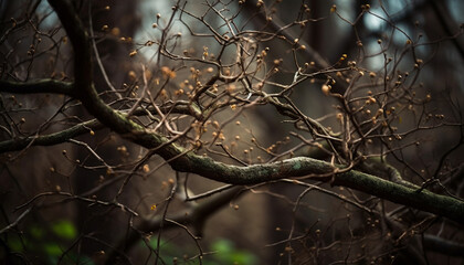 Wall Mural - Autumn leaves on tree branch in forest generated by AI