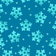 © Ketmut - Vector 3d glossy blue snowflake seamless pattern on blue background. Cute Christmas, New year and winter shiny frozen snow background. 3d render snowflakes print for web, decoration, greeting card