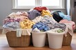 overflowing baskets of clean, sorted laundry