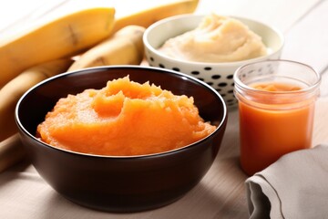 Wall Mural - bowl of mashed papaya next to skincare products