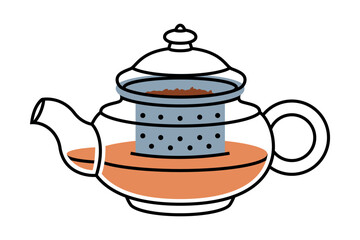 Sticker - Aromatic Tea Brewing with Hot Drink in Glass Teapot with Spout and Handle Vector Illustration