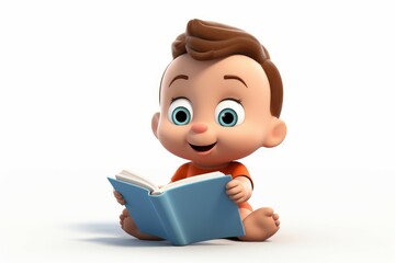 3d cartoon baby reading book learn. Space teen. Generate Ai