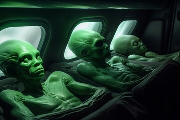 Poster - Green aliens spaceship. Travel light. Generate Ai