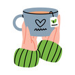 Hands Holding Cup with Hot Tea Drink Brewing with Teabag Vector Illustration