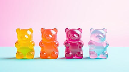 Poster -  a group of three gummy bears sitting next to each other.  generative ai