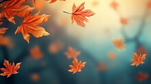 Realistic Falling Leaves. Autumn Forest Maple Leaf In September Season, Flying Orange Foliage From Tree On Ground Background