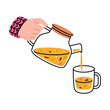 Hand Holding Teapot Pouring Hot Tea Drink in Cup Vector Illustration