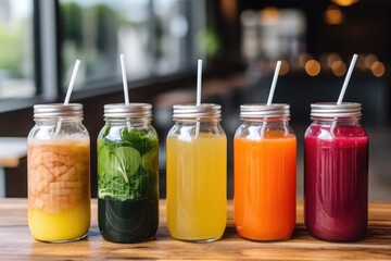 Poster - cold pressed juices in different containers with straws