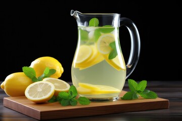 Poster - a glass pitcher filled with fresh lemonade