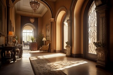 Poster - Arch indoor. Castle light room. Generate Ai