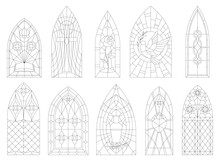 Beautiful Colored Stained Glass Windows. Temple Mosaic Glass Windows, Room Lighting. Vector Illustration