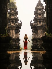 Wall Mural - woman in front of traditional balinese gate,