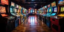 Rows Of Old Arcade Machines , Concept Of Nostalgic Gaming