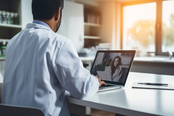 Wall Mural - A male doctor is online conversation giving advice to a patient