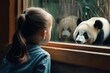 Zoo child panda window. Nature wild mammal. Generate Ai