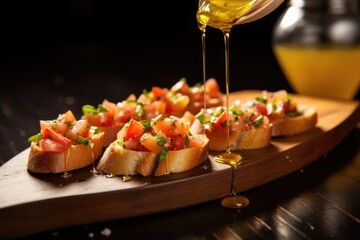 Poster - honey drips from wooden dipper onto bruschetta