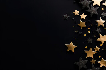 Wall Mural - Star ornaments on black background with copy space for design