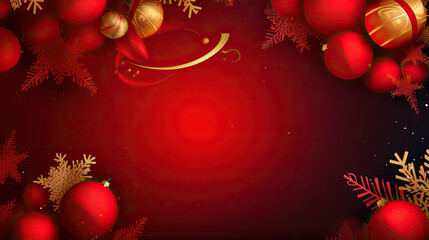 Poster - Red background with Christmas ornaments and copy space for design in the middle