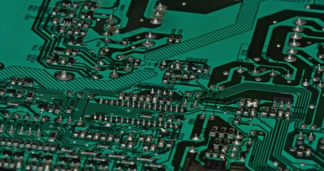 Poster - electronic board, computer motherboard components: microchips, processor processor, transistors,