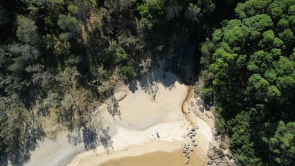 Wall Mural - Aerial views of tropical beach and ocean waves in Coffs Harbour, New South Wales, Australia