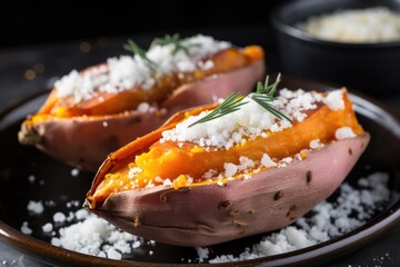 Poster - baked sweet potato with crunchy sea salt on top