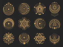 Crescent And Moon Esoteric Occult Symbols, Tarot Magic Icons. Star Of David, Ankh And Eye Of Horus Occult Emblems. Religion Ancient Signs, Providence Eye, Magic Tattoo Or Witchcraft Sacred Symbols