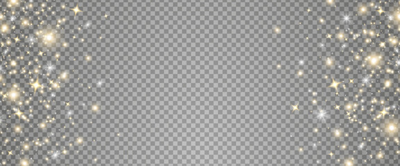 Wall Mural - gold glitter light frame. sparkle golden stars bokeh. twinkle fairy bulb. shine luxury banner. chris