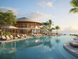 A stunning beachfront hotel with a lavish pool, featuring modern and stylish architecture.