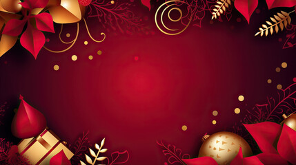 Poster - Red background with Christmas ornaments and copy space for design in the middle