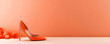 © Anastasiia - Bright orange shoe with a festive bow on an orange background. Concept for web banner of women's shoe store, discounts, sales, black Friday. Copy space for your text.