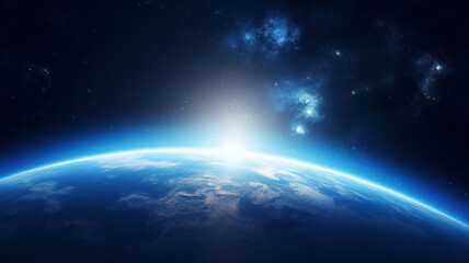 Wall Mural - space planet earth with blue energy waves around and light peeking out. universe science astronomy s