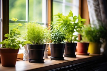 potted plants on a dormitory room window sill