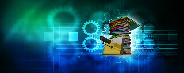 Poster - 3d rendering students education book with folder under CCTV camera
