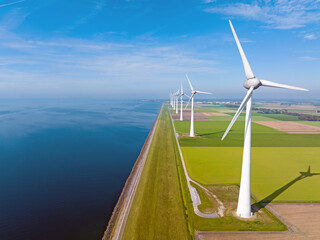 Aerial from windturbines at the IJsselmeer in the Netherlands