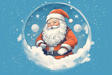 Poster - Vector illustration of Santa Claus on blue background with snow details