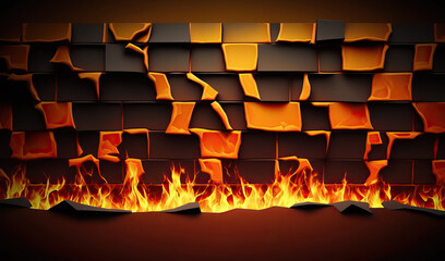 Wall Mural - Close-up of a wall with fire as an abstract background.