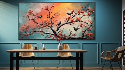 Sticker -  a painting of birds sitting on a branch of a tree.  generative ai