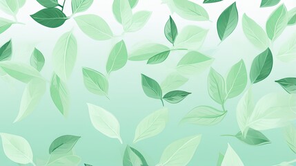 Sticker -  a green background with leaves flying in the air and a blue sky in the background.  generative ai