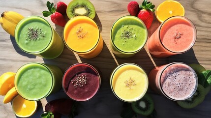 Sticker -  a group of smoothies with strawberries and kiwis.  generative ai