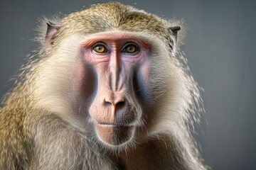 Aufkleber - A close-up view of a monkey's face with a blurry background. This image can be used to depict wildlife, nature, or animal behavior.