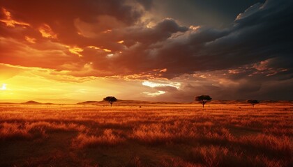 Wall Mural - a field with trees and a cloudy sky